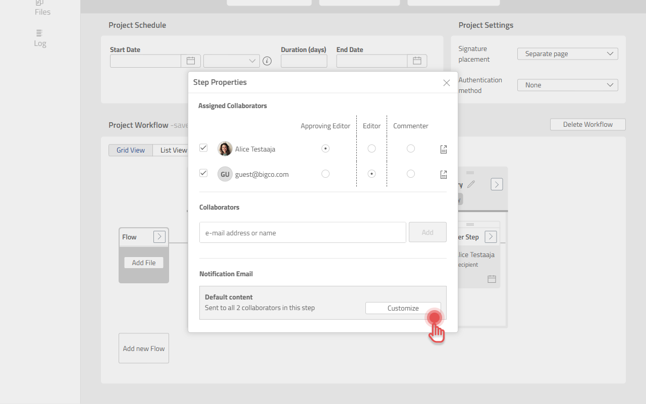 The Notification Email section of the Step Properties dialog