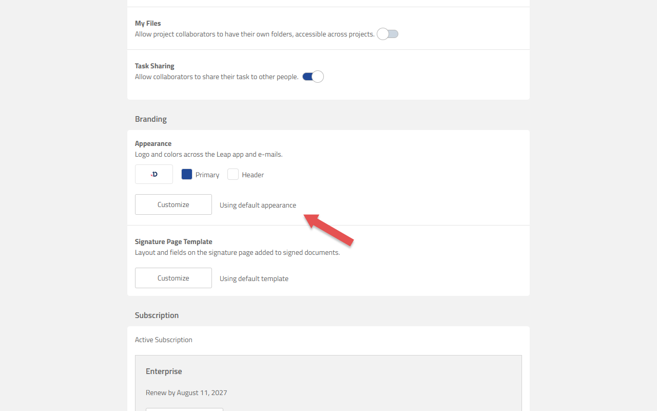 The Appearance panel back in its default state