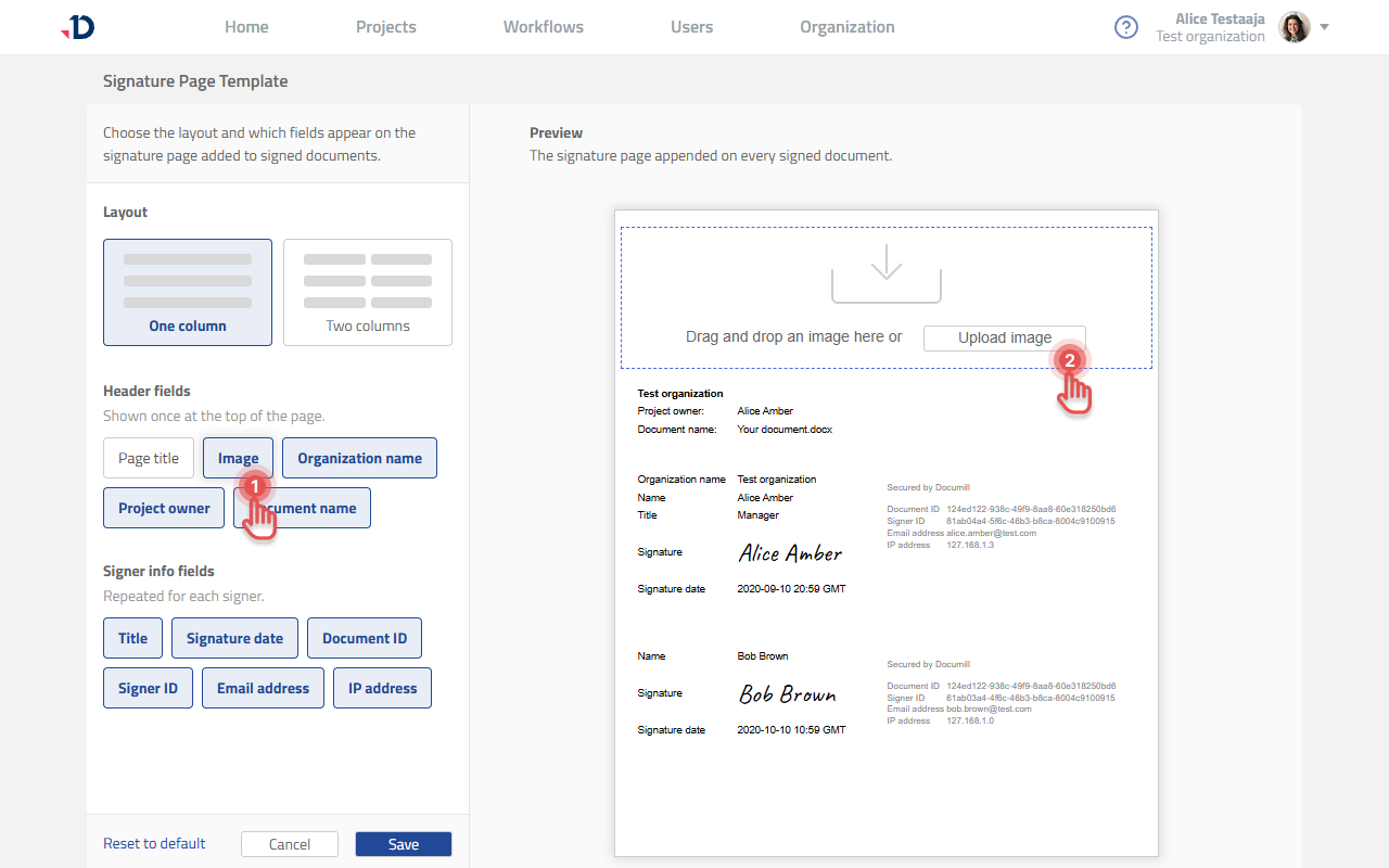 The Image field switched on, revealing the upload dropzone in the preview