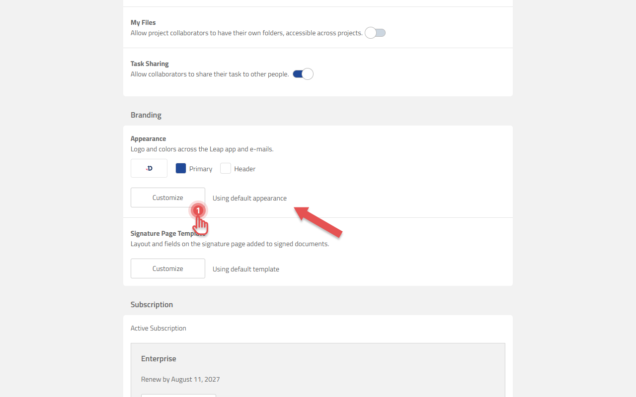 The Appearance panel, showing Using default appearance