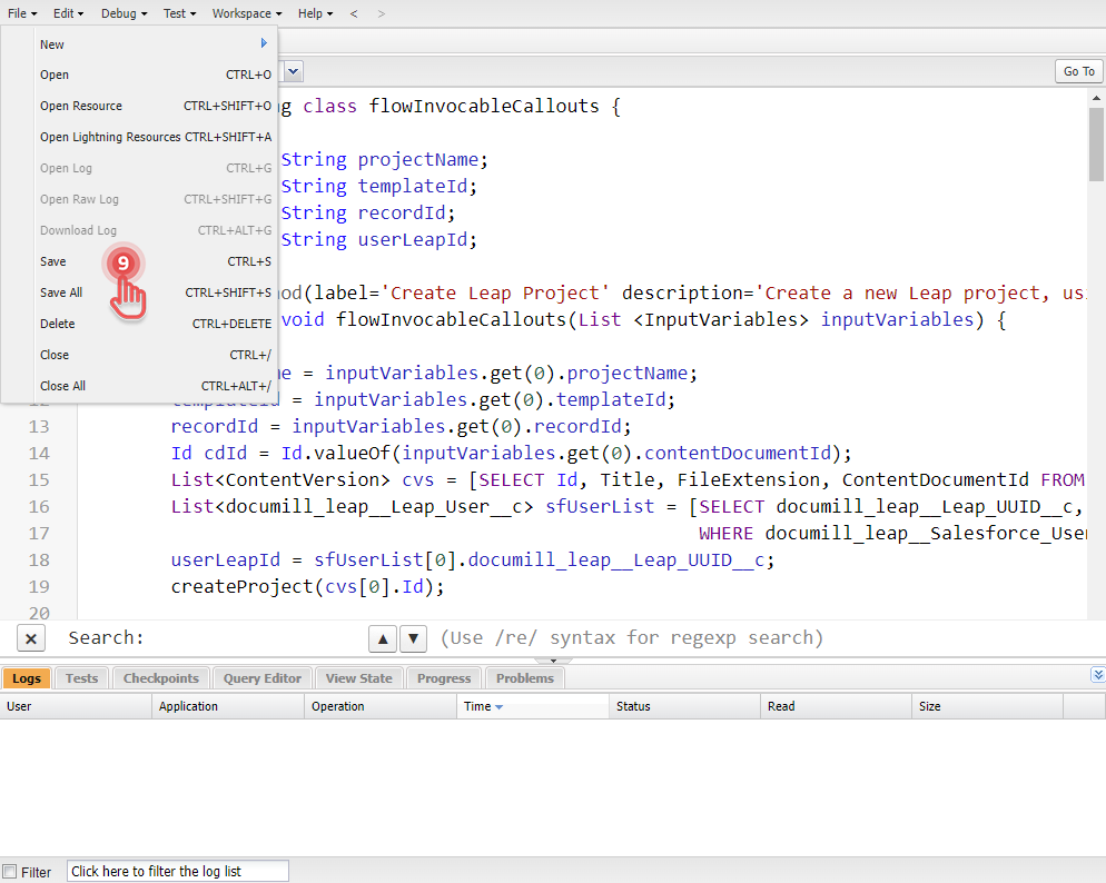 Developer console - save apex class.png