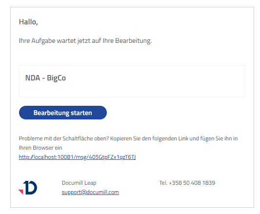A task notification e-mail in German