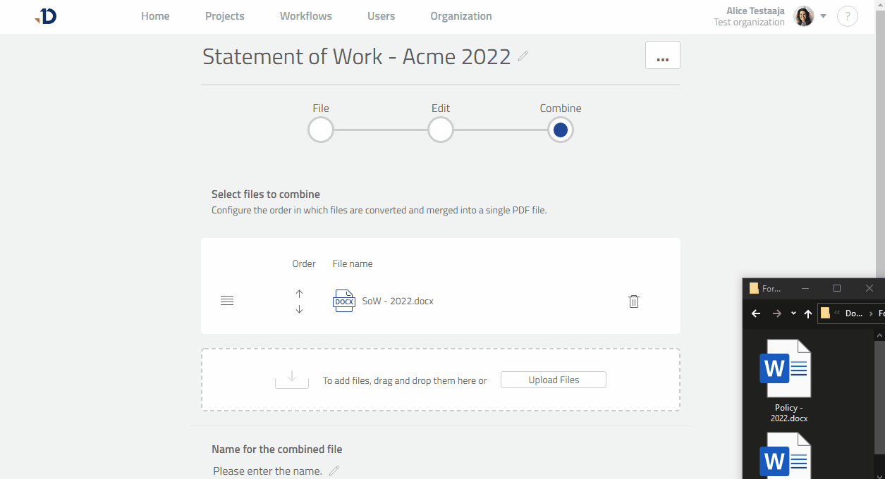 Combine Step - Upload by drag n drop.gif